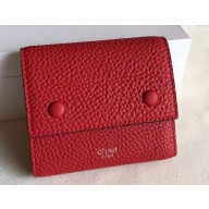 Celine Grained Leather Small Flap Folded Multifunction Wallet Red