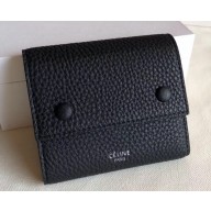 Celine Grained Leather Small Flap Folded Multifunction Wallet Black/Yellow