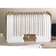 Chanel Embroidered Boy Small Flap Bag White 2019