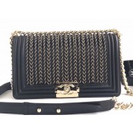 Chanel Embroidered Boy Medium Flap Bag Black 2019