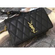 Saint Laurent Angie Chain Bag in Diamond-quilted Lambskin 568906 Black 2019