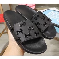 Gucci Rubber GG Slide Sandals Black 2019