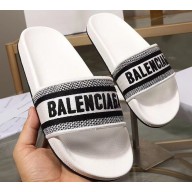 Balenciaga Woven Logo Slides Sandals White