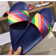 Balenciaga Rainbow Logo Slides Sandals Blue