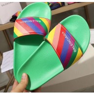 Balenciaga Rainbow Logo Slides Sandals Green