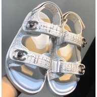 Chanel Tweed CC Logo Magic Loop Sandals G34726 White 2019