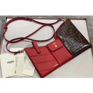 Fendi 3 Pockets Leather Messenger Mini Bag Red/FF Brown 2019