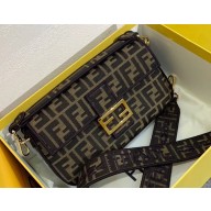 Fendi Roma Amor Fabric FF Motif Medium Baguette Bag Brown/Black 2019