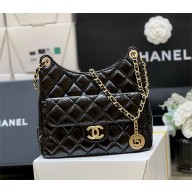 Chanel Shiny Crumpled Calfskin Hobo Handbag AS3690 BLACK 2022 (ORIGINAL QUALITY)