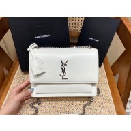 Saint Laurent Medium Sunset Bag in CALFSKIN 442906 white/silver(ORIGINAL QUALITY) 
