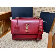 Saint Laurent Medium Sunset Bag in CALFSKIN 442906 burgundy/gold(ORIGINAL QUALITY) 