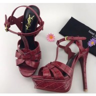 Saint Laurent Tribute Sandals In Crocodile Embossed Leather Red