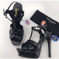 Saint Laurent Tribute Sandals In Crocodile Embossed Leather Black