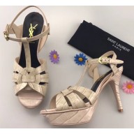 Saint Laurent Tribute Sandals In Crocodile Embossed Leather Beige