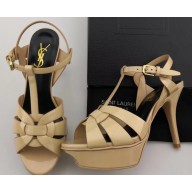 Saint Laurent Tribute Sandals In Patent Leather Apricot