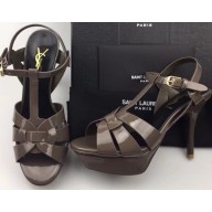 Saint Laurent Tribute Sandals In Patent Leather Dark Gray