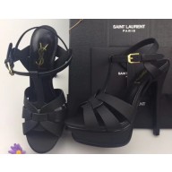 Saint Laurent Tribute Sandals In Satin Black