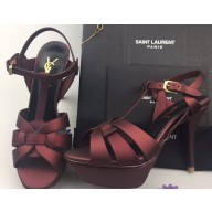 Saint Laurent Tribute Sandals In Satin Burgundy