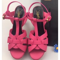Saint Laurent Heel 9.5cm Platform 3cm Tribute Sandals In Grained Leather Fuchsia