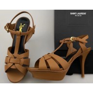 Saint Laurent Tribute Sandals In Smooth Leather Khaki