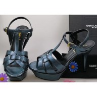 Saint Laurent Tribute Sandals In Patent Crinkled Leather Blue