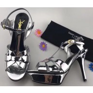 Saint Laurent Tribute Sandals In Metallic Leather Silver