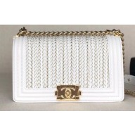 Chanel Embroidered Boy Medium Flap Bag White 2019