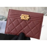 Chanel Caviar Leather Boy Card Holder A84431 Burgundy