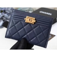 Chanel Caviar Leather Boy Card Holder A84431 Navy Blue