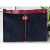 Gucci Vintage Web Rajah Maxi Tote Bag 537218 Suede Navy Blue 2019
