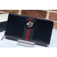 Gucci Vintage Web Rajah Zip Around Wallet 573791 Leather Black 2019