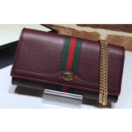Gucci Web Ophidia GG Chain Wallet 546592 Leather Burgundy 2019