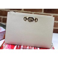Gucci Zumi Grainy Leather Pouch Clutch Bag 570728 White 2019