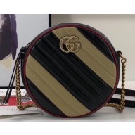 Gucci Diagonal GG Marmont Mini Round Shoulder Bag 550154 Beige/Black 2019