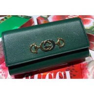 Gucci Zumi Grainy Leather Continental Wallet 573612 Green 2019