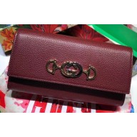 Gucci Zumi Grainy Leather Continental Wallet 573612 Burgundy 2019