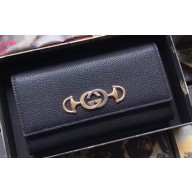 Gucci Zumi Grainy Leather Continental Wallet 573612 Black 2019