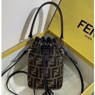Fendi Roma Amor Fabric FF Motif Mon Tresor Mini Bucket Bag Black 2019