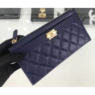 Chanel Caviar Leather Boy Pouch Clutch Bag A84478 Navy Blue