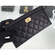 Chanel Caviar Leather Boy Pouch Clutch Bag A84478 Black