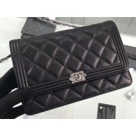Chanel Grained Leather Boy Wallet On Chain WOC Bag A80287 Black/Silver