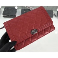 Chanel Grained Leather Boy Wallet On Chain WOC Bag A80287 Red/Silver