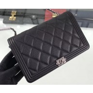 Chanel Caviar Leather Boy Wallet On Chain WOC Bag A80387 Black/Silver