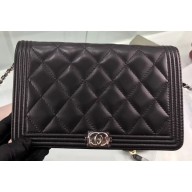 Chanel Lambskin Boy Wallet On Chain WOC Bag A80387 Black/Silver