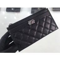 Chanel Grained Leather Boy Pouch Clutch Bag A84478 Black/Silver