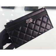 Chanel Lambskin Boy Pouch Clutch Bag A84478 Black/Silver