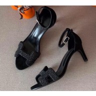 Hermes Heel 6cm Premiere Sandals Glitter Black 2019
