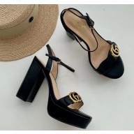 Gucci Heel 10cm Platform Sandals with Double G 573021 Original Quality Black 2019