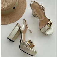 Gucci Heel 10cm Platform Sandals with Double G 573021 Original Quality Gold 2019