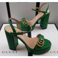 Gucci Heel 11cm Platform 2.5cm Sandals with Double G 573021 Green 2019